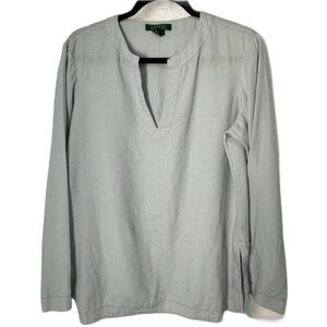 Lauren Ralph Lauren Lisize Linen Tunic Top M Lagenlook Minimalist Split V Neck